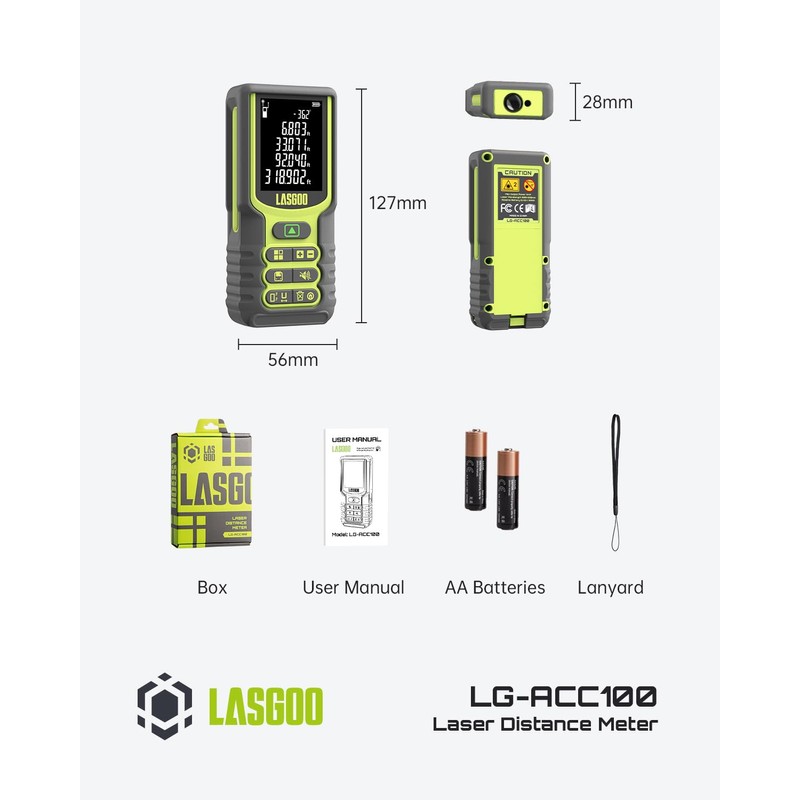 Laser Measure, LASGOO 100m/328ft Laser Measurement Tool, Laser Distance Meter