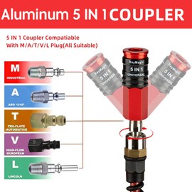 RayMagic 5 In 1 Universal Quick Industrial Connect Coupler, 1/4" Female NPT, Air Hose Fittings, Release Sleeve, Red (1-Piece)