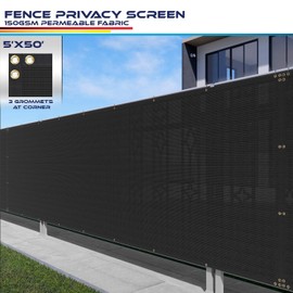 Windscreen4less Heavy Duty Ience Privacy Screen Black 5' x 50' S with Reinforced Bindings and Brass Grommets Garden Windscreen Mesh Net for Outdoor Garden Yard-Cable Zip Ties Included