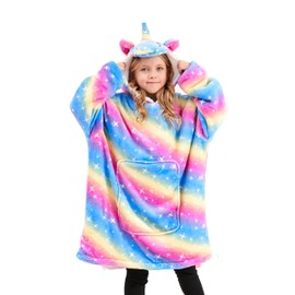 Unicorn Wearable Blanket Hoodie for Girls Unicorn Oversized Hoodie for Kids (Star Rainbow, 4-5 Years)