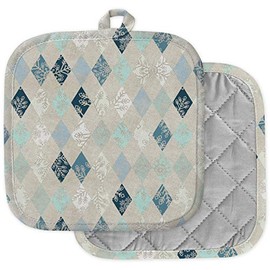 [Pack of 2] Pot Holders for Kitchen, Washable Heat Resistant Pot Holders, Hot Pads, Trivet for Cooking and Baking (Argyle Based Winter)