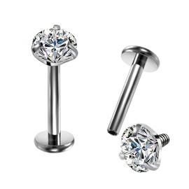 OUFER One Piece 16G G23 Solid Titanium Labret Piercing Internally Thread Lip Ring Clear CZ Tragus Helix Piercing Cartilage Earrings