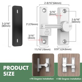 Mixizigoz Barn Door Lock Latch, 90/180 Degree Flip Sliding Door Latch for Garage, Bedroom, Cabinet, Sturdy Zinc Alloy Security 90 Degree Lock (White-1 Pc)