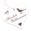 Herzlich Willkommen Sign, Blackbird Black Throttle, Decorative Heart, Wooden Welcome