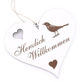 Herzlich Willkommen Sign, Blackbird Black Throttle, Decorative Heart, Wooden Welcome Sign, Door Sign, Door Decoration