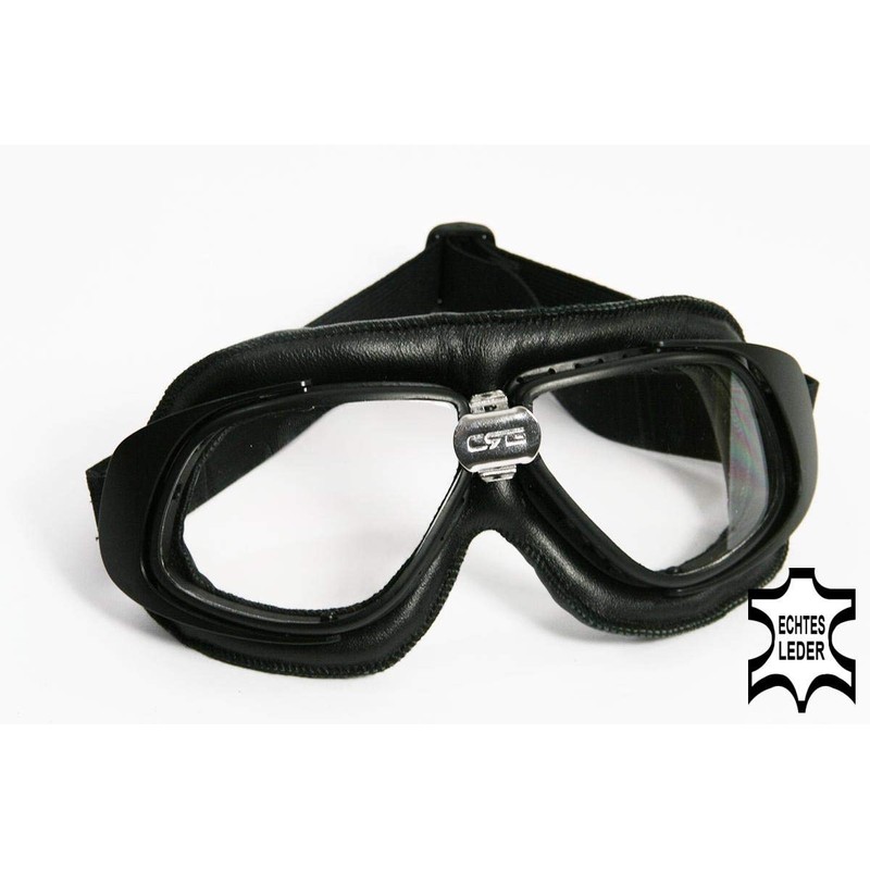 Motorradbrille schwarz klare Gläser schwarzer Rahmen ECHT LEDER