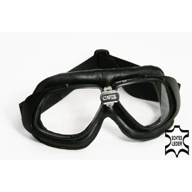 Motorradbrille schwarz klare Gläser schwarzer Rahmen ECHT LEDER