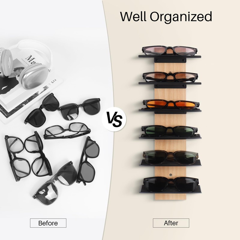 SEKSON Sunglasses Organizer for Wall, Solid Wood Sunglass Holder Display