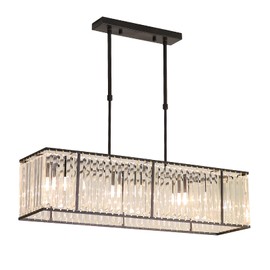 XUANIIIL Modern Rectangular Crystal Chandeliers Luxury Pendant Ceiling Light, 4-Light Industrial Light Fixture Over Table for Dining Room Kitchen, L33.5 x W8.6 inch, Height Adjustable (Black Frame)