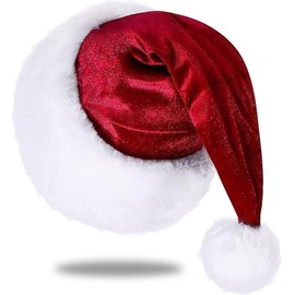 Giant Santa Hat for Adults Unisex Velvet Comfort Wine Red Christmas Hat Hats Extra Thicken Classic Plush for Christmas New Year Festive Supplies Masks - Color: Red