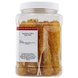 Saffron Flavor Rock Candy on Sticks (30 Count, 20 oz) – Premium Crystalized Candy Sticks for Tea, Coffee, and Desserts