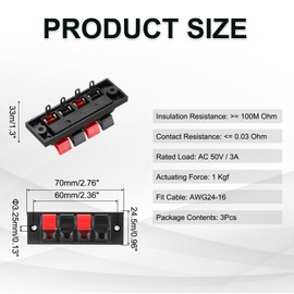 uxcell 4 Way Spring Terminal Clip Push Release Connector Plate Jack Socket Speaker Terminal Strip Block Speaker Jointing Clamp Test Clip WP4-1 6Pcs