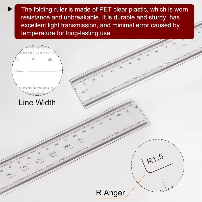 sourcing map Pack of 2 Flexible Films Ruler 60 cm