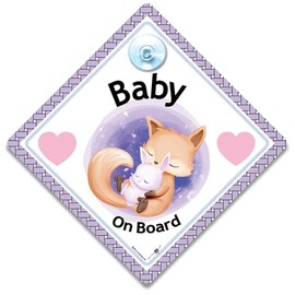 Fox Baby on Board Sign, Baby Car Sign, Child in Car Sign, Advises that you have children in your car and deter tailgaters, car window sign 14 x 14cm