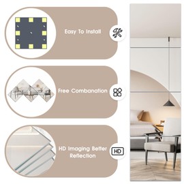 VSAR House Home Gym Mirror, 12Pcs 12'' × 12'' Square HD Glass Wall Mirror for Gym, Frameless Full Length Self Adhesive Wall Mirror Tiles for Wall Decor, Bedroom, Living Room, Over The Door