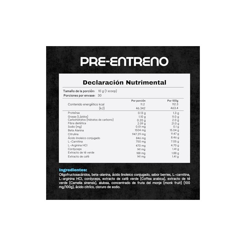 COURA Suplemento Pre-Entreno en Polvo Pre Workout Cordyceps y Beta-Alanina
