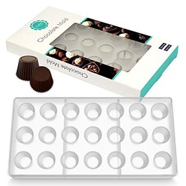 O'Creme Clear Polycarbonate Chocolate Mold Transparent Jelly Candy Mold - Grooved Tapered Round 21 Cavities Tray