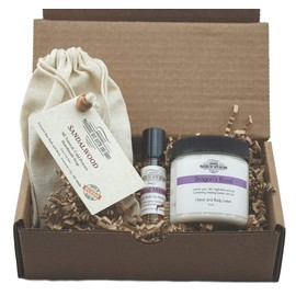 Gift box sm spicy, Body lotion, Essential oil roll-on Perfume and cold process bar soap.