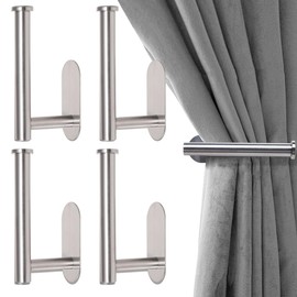Metal Curtain Holdbacks - Self-Adhesive Curtain Pull Backs, Curtain Hooks - No Drill Curtain Drapery Tiebacks Holders for Windows, Doors - Multi-Purpose Hooks for Home (Silver, Set of 4)