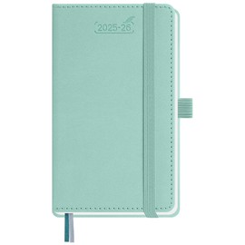 BEZEND Pocket Diary 2025-2026 Week to View Academic Year 18 Month (Jul 25 - Dec 26), A6 15.5 x 9 cm Small Weekly Planner with Pen Holder & Leather Hardback, Mint Green