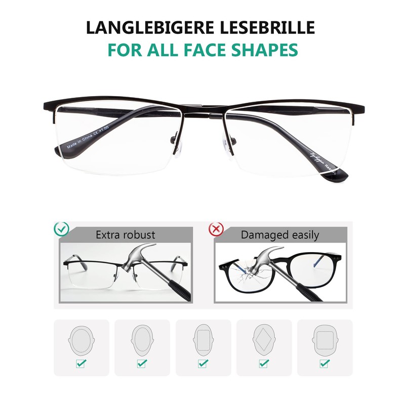 Eyekepper Qualität Halbrand Metall Lesebrille Federscharnier Lesehilfe in Schwarz+1.50