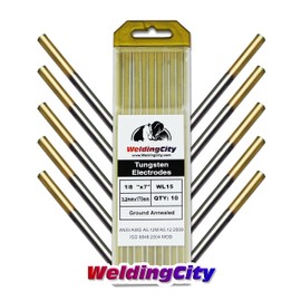 WeldingCity 10-pcs Premium TIG Welding Tungsten Electrode Rod 1.5% Lanthanated (Gold/AWS: EWLa15) 1/8" x 7" | 10-pk