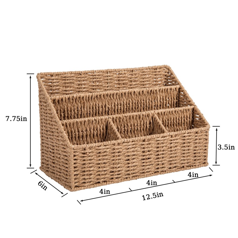 DINGTAI Rattan Desk Organizer, Tabletop Mail Holder, 5 Slot Mail