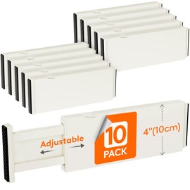 Lifewit 10 Pack Drawer Dividers Plastic 4" High, 11-17" Adjustable Drawer Organizers for Clothes, Expandable Dresser Separators in Bedroom/Bathroom/Kitchen/Office Organization and Storage, Beige