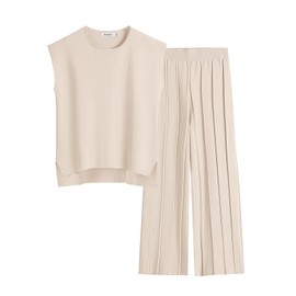 ANRABESS Women 2 Piece Lounge Sets Summer Casual Knit Sweater Vest Pant Set Beach Vacation Airport Outfits Clothes Apricot X-Large