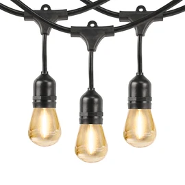 Feit Electric LED Solar Powered String Lights, Dusk-to-Dawn Sensor, 20ft Shatter Resistant Outdoor String Lights, Linkable, 2700K Warm White, 15,000-Hour Lifetime, SL20-10/SOL/V1, 11 Bulbs Included