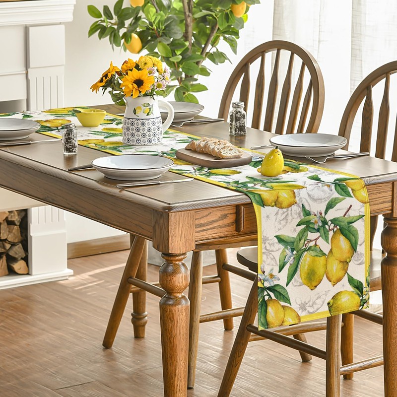 Artoid Mode Lemon Summer Table Runner, Seasonal Spring Kitchen Dining