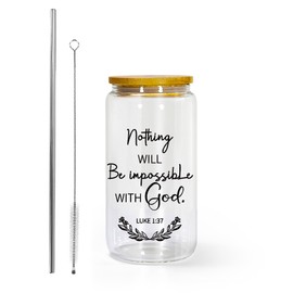 AGH 16oz Christian Glass Tumbler with Lid and Straw Inspirational Religious Gift with Prayer Quotes for Women & Men, Iced Coffee Cup for Birthdays, Baptism, Christmas, or Daily Encouragement