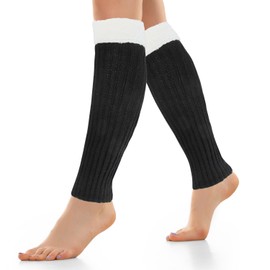 Leg Warmers, Long Leg Warmer for Women Girls, Knit Ankle Leg Warmers for Winter, Fleece Boot Cuff Socks, Athletic Stretch Knee High Leg Socks Birthday Xmas Gift for Girls A9JRMXWT (Black, 40cm)