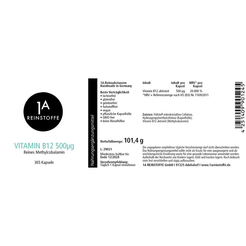 Vitamin B12 - 365 Capsules - Year Pack - 500