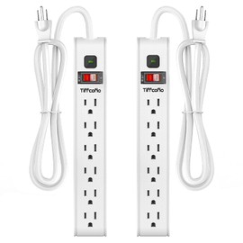 TiFFCOFiO Power Strip Surge Protector, 4 Feet Extension Cord, White Power Strip, 1080 Joules Surge Protection, Multiple Protection Outlet Strip, 2 Pack, ETL Listed