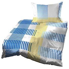 Gerald Wittmann Bed Linen 140 x 200 cm + 70 x 90 cm Microfibre Checked Blue White Yellow