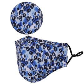 Reusable Washable 3 Layers Cotton Cloth - Blue & White - Leopard Print, One Size Fits Most