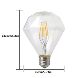 Qixivcom 4W LED Retro Edison Bulbs Dimmable Filament Light Bulb D95 Diamond Shape Decorative Vintage Edison Bulb E26/E27 2700K Warm White LED Bulb for Bedroom Living Room, 2 Pack