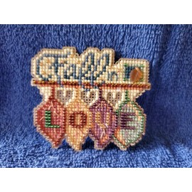 Mill Hill "FALL IN LOVE" Autumn leaves, Cross Stitch Refrigerator Magnet, Made in the USA