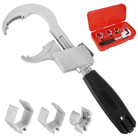 4-in-1 Multifunctional Faucet Wrench Adjustable Double-Ended Water Pipe Spanner with 3 Card Slots Universal Sink Plumbing Tools for Toilet Bathroom Kitchen
