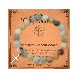 Confirmation Bracelet Gifts for Women Best Friend Bestie Christmas Birthday Gifts for Daughter Granddaughter Cross Bracelet for Sister Niece Christian Bracelets for Women Natural Stone Bracelets