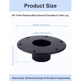 Mealmuse RV Trailer Table Base Mount Aluminum Black RV/Boat Trailer Pedestal Base, Round Flush Mount Table Leg Floor Mounting Base with 8 Holes & Screws Included for Camper, Pontoon