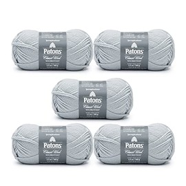 Patons Classic Wool Cool Gray Yarn - 5 Pack of 3.5oz/100g - Wool - 4 Medium - 210 Yards - Knitting/Crochet