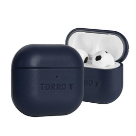 TORRO Leather Case Compatible with AirPods (4th Generation) – Genuine Leather AirPods 4 2024 Cover (Blue)