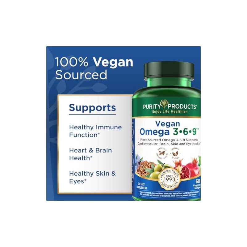 Purity Products - Fórmula Vegana Omega 3-6-9, Complejo de Ácidos