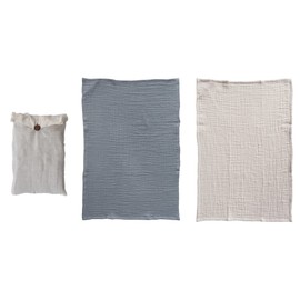 Creative Co-Op Cotton Double Cloth, Set of 2 in Bag, Charcoal and Taupe Tea Towels, 28" L x 18" W x 0" H, Black & Cream
