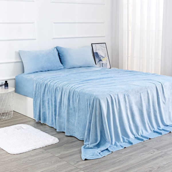 Velvet Plush Sheets Set Full Size, Micro Fleece Extra Soft