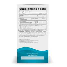 Nordic Naturals Ultimate Omega Xtra 1480 mg Omega 3 con 1000 UI Vitamina D3 por Porción Sabor Limón 60 Cápsulas Blandas 30 Porciones Suplemento Alimenticio Aceite de Pescado Alta Concentración No GMO