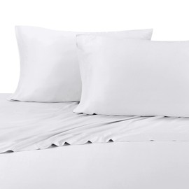 Royal Tradition 100 Percent Bamboo Bed Sheet Set, Queen, Solid White, Super Soft and Cool Bamboo Viscose 4PC Sheets