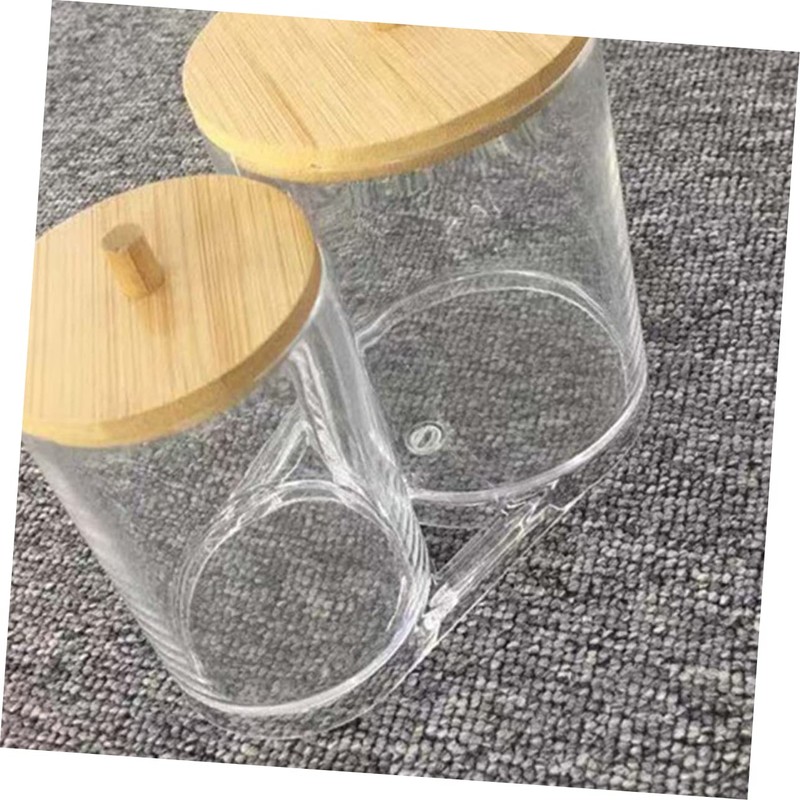 VILLFUL Cotton Swab Holder Bamboo Lids Acrylic Round Swab Holder